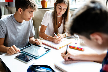Friends doing homework together