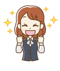 ガッツポーズをする制服の女子社員