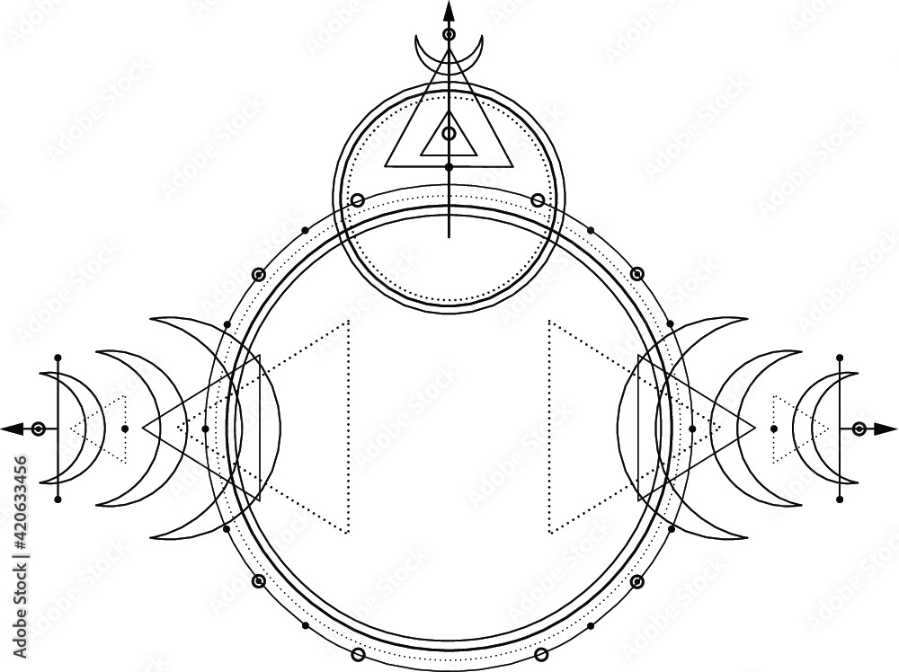 Wall mural mystical drawing: circles, triangles, moon, scheme of energy. sacred geometry. alchemy, magic, esote