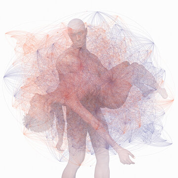 Man holds woman with graphic overlay pattern