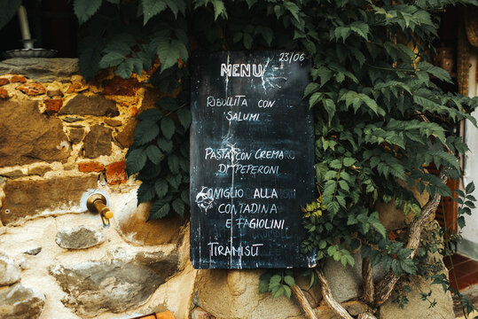 Italian menu against a wall