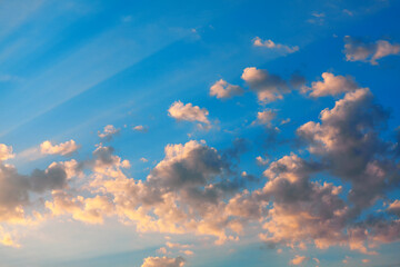 Morning rays in the clouds . Dawn heaven with clouds