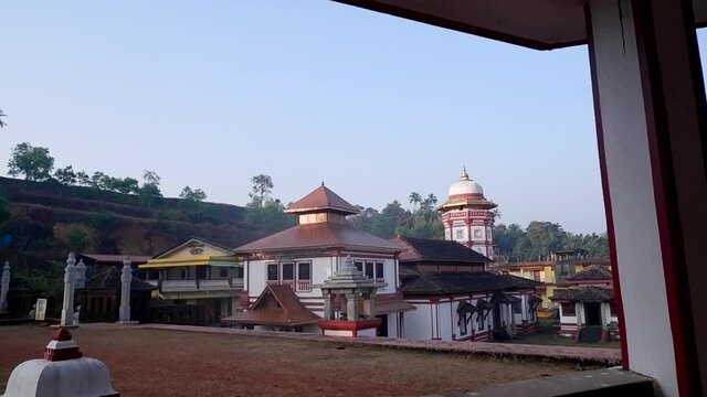 Ancient Hindu Temple Of Shri Mallikarjuna Dedicated To Lord Mallikarjun Near Shristhal Village, Canacona, India. - Pullback Shot