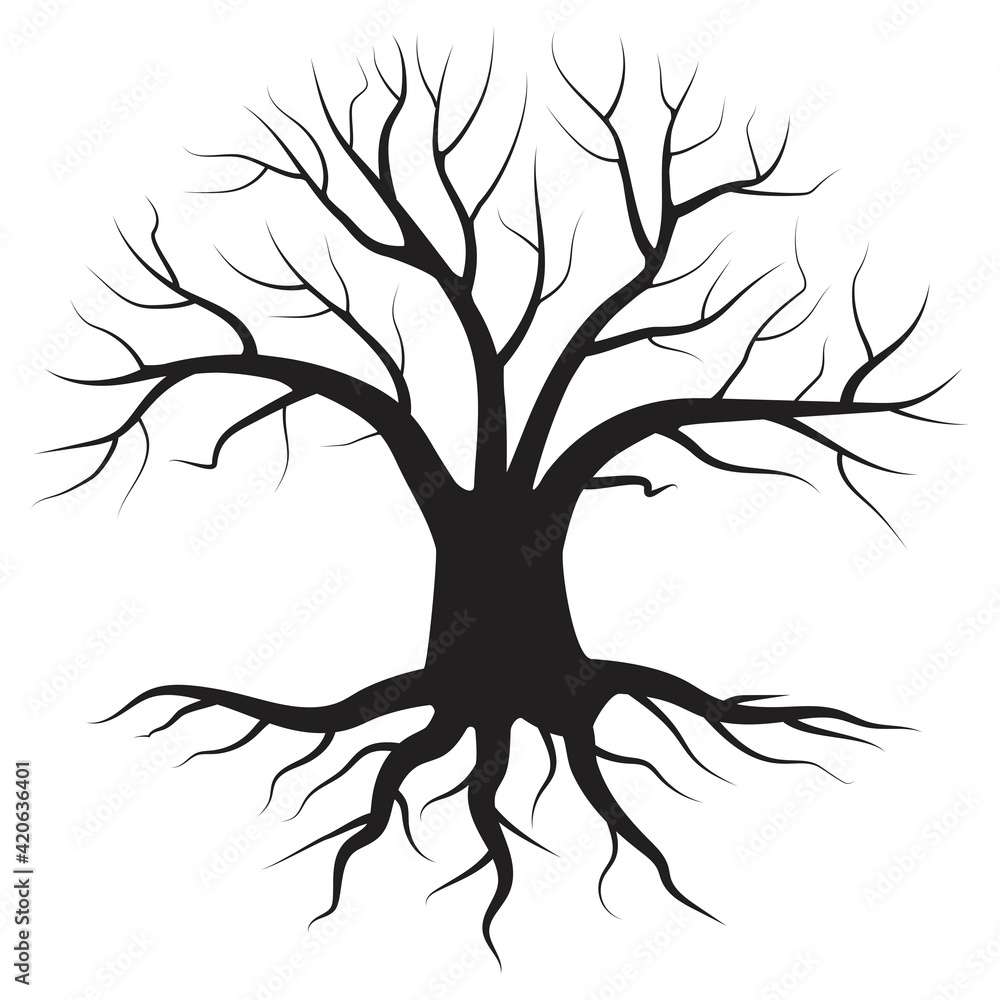 Poster one black tree on white background. realistic pattern. nature background vector. organic natural sha