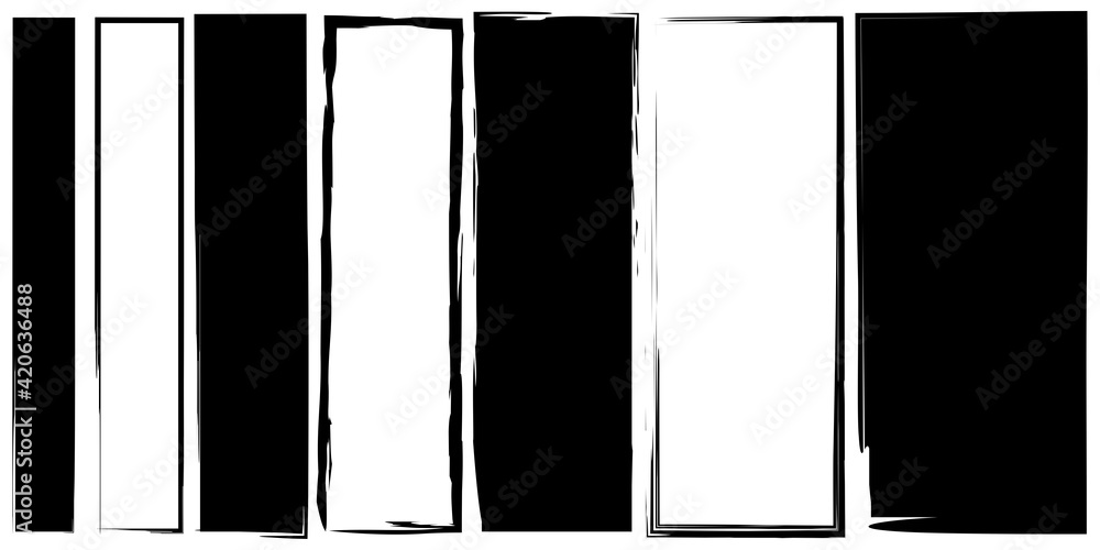 Poster brush rectangles in sketch style. vertical border. hand drawn abstract vector set. stock image. eps 