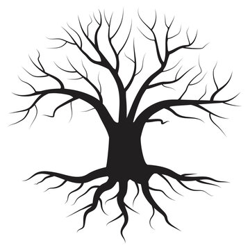 One black tree on white background. Realistic pattern. Nature background vector. Organic natural shape. Stock image. EPS 10.