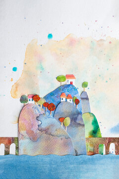 The Island, a watercolour collage