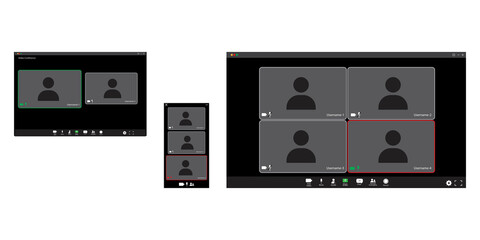 Obraz premium Video conference great design. Online technology concept vector. Digital communication. Computer screen. Stock image. EPS 10.