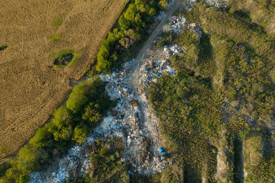 dump in the field filmed with a drone
