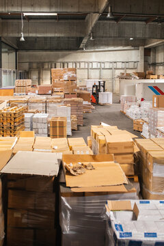 A small warehouse packed with a carload ready for distribution