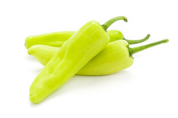 Green hot pepper isolated on white background.