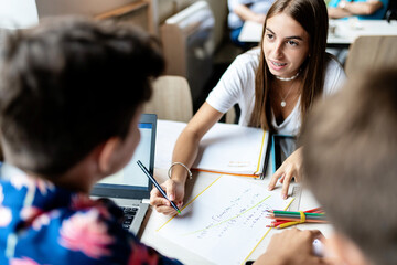 Creative students brainstorming during study process