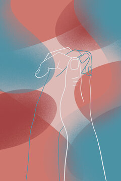 Two people clasping hands illustration