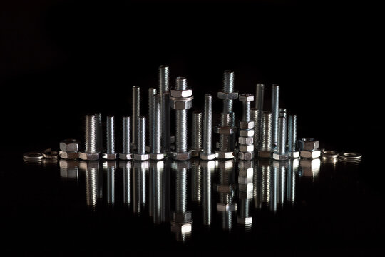 Cityscape made of bolts and screws