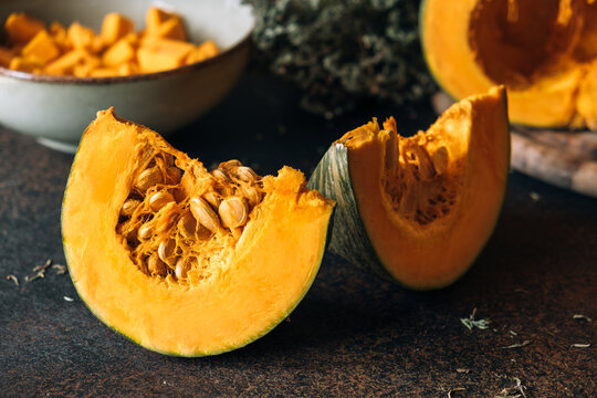 Pumpkins on dark background