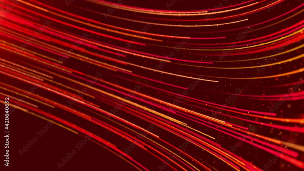Poster red futuristic stream. digital line flow with dynamic dust and particle. animation abstract backgrou
