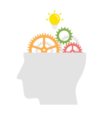 recommend clip art: Flat vector Illustration of gear as a metaphor for the human brain ( Business , AI and inspiration )