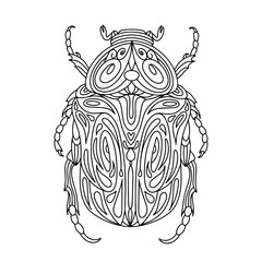 Beetle bronze coloring book. Bronze beetle linear vector illustration. Anti-stress coloring book for adults and children. Hand-drawn doodle coloring book.