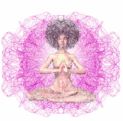 Digital graphic pattern over woman sitting in yoga pose