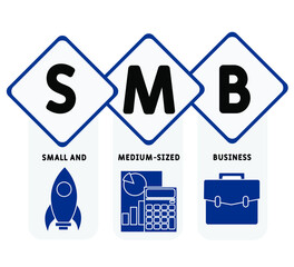 SMB - Small and Medium-Sized Business acronym. business concept background.  vector illustration concept with keywords and icons. lettering illustration with icons for web banner, flyer, landing page