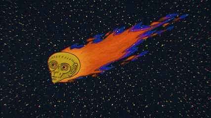 Alien Head Comet Flying In Space