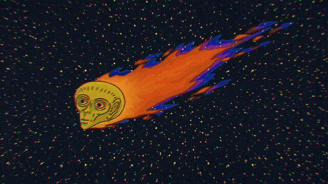 Alien Head Comet Flying In Space