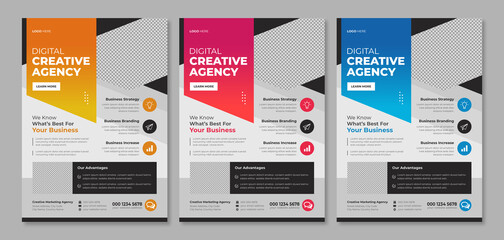 Modern & professional corporate flyer template layout. Service business promotion & marketing poster design with company logo & icon. Digital web banner with abstract geometric shape for online agency