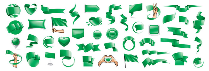 Large vector set of green flags, ribbons and various design elements