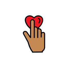 Obraz premium Hand lineal color icon with heart. touch. the icon can be used for application icon, web icon, infographic. Editable stroke. Design template vector