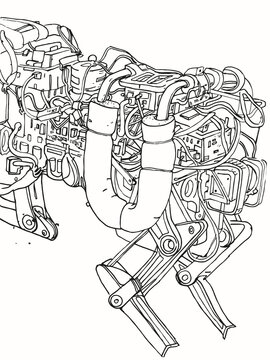 Graphic drawing of a mechanical horse