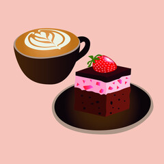 Cup of coffee with a sweet cake
