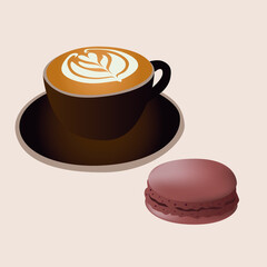 Cup of coffee with a sweet macaroon
