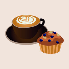 Cup of coffee with a sweet muffin
