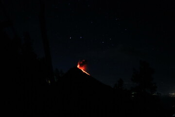 active volcano at night