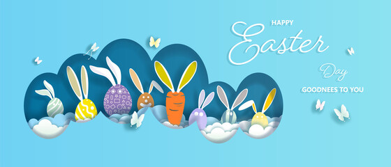 Fototapeta na wymiar Happy day easter egg and easter rabbit with butterfly with cute.