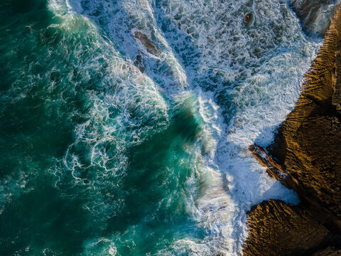 ocean wave aerial view from above, blue sea water surface