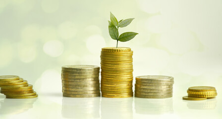 Abstract stacked coins Concept of economic growth Investment reports and financial valuation.