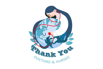 A female doctor examines with a stethoscope the ill Earth.