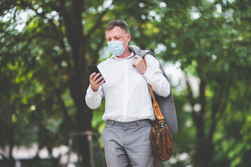 business worker with surgical face mask, coronavirus COVID-19 protection concept, new normal...