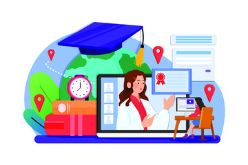 Online global education distant learning certificate programs concept