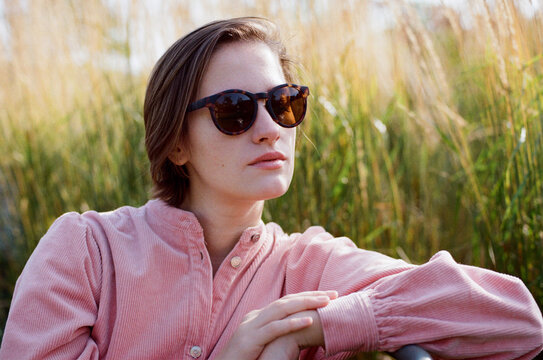 Portrait of a woman wearing sunglasses