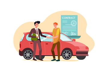 Car dealership seller greeting customer