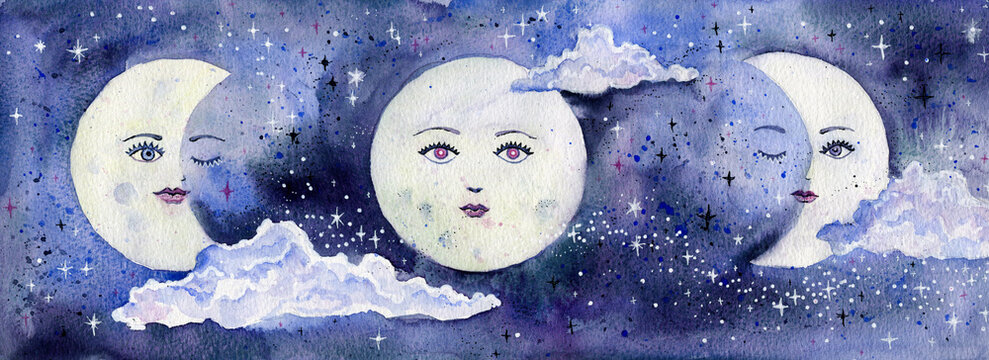 Moon phases watercolor