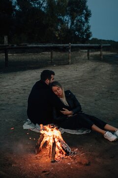 Tender Couple near bonfire
