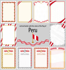 Vertical frame and border with Peru flag - obrazy, fototapety, plakaty