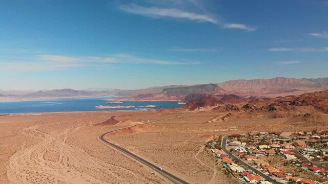 Aerial view approaching Lake Mead National Recreation Area from Boulder City Nevada