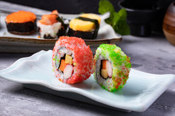 Sushi set on a gray background
