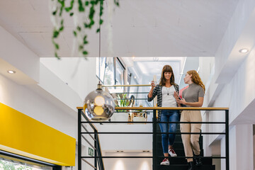 Two businesswomen talking in an office