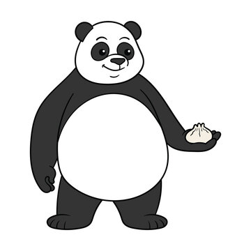 Cartoon Panda Holding Baozi Illustration