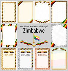 Vertical frame and border with Zimbabwe flag - obrazy, fototapety, plakaty